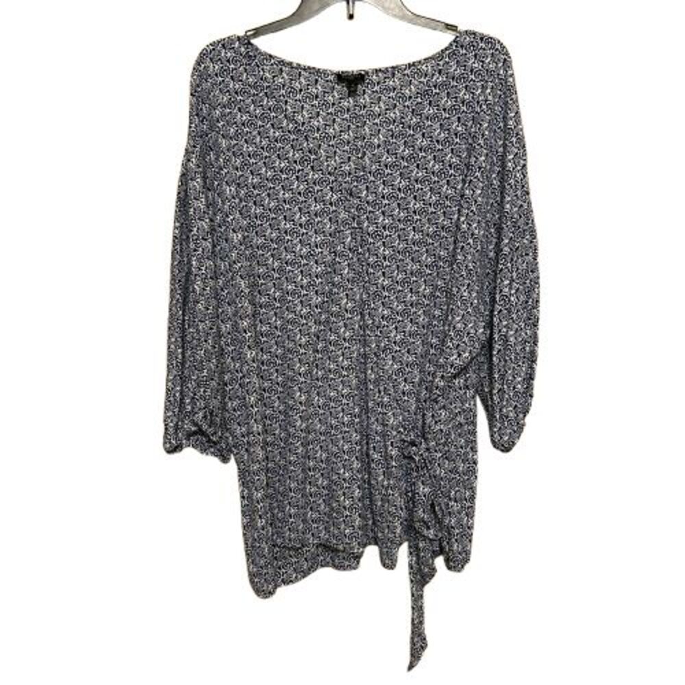 Talbots Floral Paisley Wrap Tie Top Womens Size 3X Blue White 3/4  Sleeve Flowy